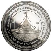 1 Crown - Elizabeth II Commonwealth Parliamentary Conference; Tynwald Hill; Platinum, United Kingdom, 1984 reverse image