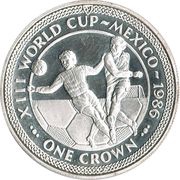 1 Crown - Elizabeth II World Cup Mexico - 2 Players on Football; Silver Issue, United Kingdom, 1986 reverse image