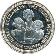 1 Crown - Elizabeth II Queen Mother with daughters, United Kingdom, 1990 reverse image
