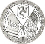 1 Crown - Elizabeth II Discovery of America - Flags; Silver Proof, United Kingdom, 1992 reverse image