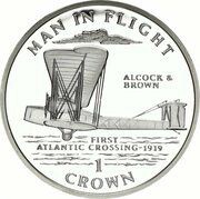 1 Crown - Elizabeth II First Atlantic Crossing - 1919, Silver Proof, United Kingdom, 1994 reverse image