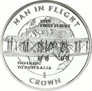 1 Crown - Elizabeth II First Flight England to Australia, Silver Proof, United Kingdom, 1994 reverse image