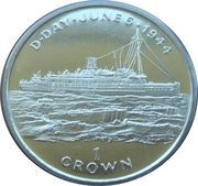 1 Crown - Elizabeth II Troop Ship - D-Day, United Kingdom, 1994 reverse image