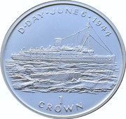 1 Crown - Elizabeth II Troop Ship, D-Day, Silver Proof Issue, United Kingdom, 1994 reverse image
