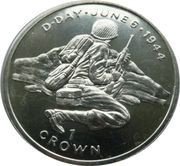 1 Crown - Elizabeth II Soldier behind rock. D-Day, United Kingdom, 1994 reverse image