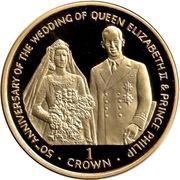 1 Crown - Elizabeth II Golden Wedding; Silver Proof, United Kingdom, 1997 reverse image