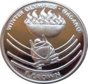1 Crown - Elizabeth II Bobsled and Olympic Flame, United Kingdom, 1998 reverse image