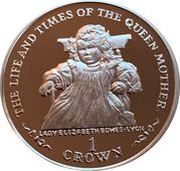 1 Crown - Elizabeth II Queen Mother - Young Girl; Silver Proof, United Kingdom, 1999 reverse image