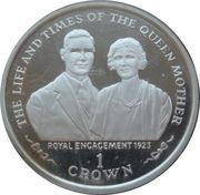 1 Crown - Elizabeth II Queen Mother - Royal Engagement; Silver proof issue, United Kingdom, 1999 reverse image