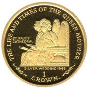 1 Crown - Elizabeth II Queen Mother - Silver Wedding Anniversary; gold clad silver, United Kingdom, 2001 reverse image