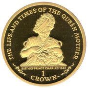 1 Crown - Elizabeth II Queen Mother - Birth of Prince Charles; gold clad silver, United Kingdom, 2001 reverse image