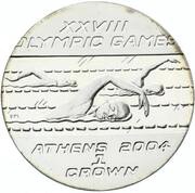 1 Crown - Elizabeth II Olympic Games Athens - Swimming; Silver Proof, United Kingdom, 2003-2004 reverse image