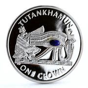 1 Crown - Elizabeth II Tutankhamun - Eye of Horus; Silver proof with Lapis Lazuli inset, United Kingdom, 2008 reverse image
