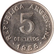 5 Centavos smaller head; smooth edge obverse image