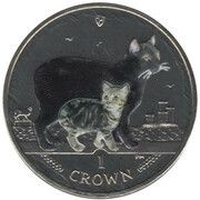 1 Crown - Elizabeth II Manx Cat; coloured version, United Kingdom, 2012 reverse image