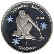 1 Crown - Elizabeth II Curling; Colourised Silver Proof, United Kingdom, 2013 reverse image