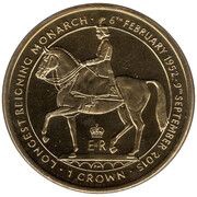 1 Crown - Elizabeth II Longest reigning monarch; Gold Plated, United Kingdom, 2015 reverse image