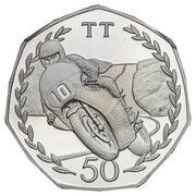 50 Pence - Elizabeth II Tourist Trophy Motorcycle Races; Platinum Proof, United Kingdom, 1982 reverse image