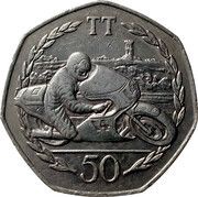 50 Pence - Elizabeth II Tourist Trophy Motorcycle Races, United Kingdom, 1983 reverse image