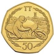 50 Pence - Elizabeth II Tourist Trophy Motorcycle Races; Gold Proof, United Kingdom, 1983 reverse image