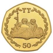 50 Pence - Elizabeth II Tourist Trophy Motorcycle Races; Gold Proof, United Kingdom, 1984 reverse image
