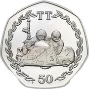 50 Pence - Elizabeth II Tourist Trophy Motorcycle Races; Platinum Proof, United Kingdom, 1984 reverse image