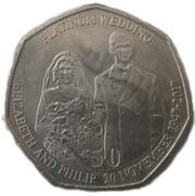 50 Pence - Elizabeth II Platinum Wedding - Newlyweds, United Kingdom, 2017 reverse image