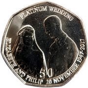 50 Pence - Elizabeth II Platinum Wedding - The Royal Wedding, United Kingdom, 2017 reverse image