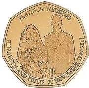 50 Pence - Elizabeth II Platinum Wedding - Newlyweds; Gold Proof, United Kingdom, 2017 reverse image