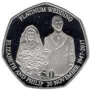 50 Pence - Elizabeth II Platinum Wedding - Newlyweds; Silver Proof, United Kingdom, 2017 reverse image