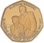 50 Pence - Elizabeth II Platinum Wedding - Royal Memories; Gold Proof, United Kingdom, 2017 reverse image