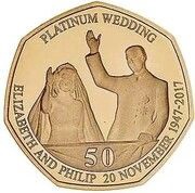 50 Pence - Elizabeth II Platinum Wedding - The New Bride; Gold Proof, United Kingdom, 2017 reverse image