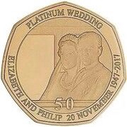 50 Pence - Elizabeth II Platinum Wedding - The Royal Carriage; Gold Proof, United Kingdom, 2017 reverse image