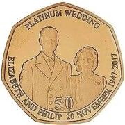 50 Pence - Elizabeth II Platinum Wedding - The Royal Engagement; Gold Proof, United Kingdom, 2017 reverse image