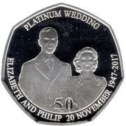 50 Pence - Elizabeth II Platinum Wedding - The Royal Engagement; Silver Proof, United Kingdom, 2017 reverse image
