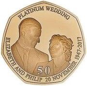 50 Pence - Elizabeth II Platinum Wedding - The Royal Honeymoon; Gold Proof, United Kingdom, 2017 reverse image