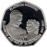 50 Pence - Elizabeth II Platinum Wedding - The Royal Honeymoon; Silver Proof, United Kingdom, 2017 reverse image