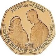 50 Pence - Elizabeth II Platinum Wedding - The Royal Wedding; Gold Proof, United Kingdom, 2017 reverse image