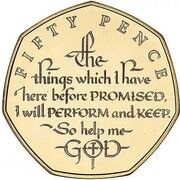 50 Pence - Elizabeth II The Coronation Oath; Gold Proof, United Kingdom, 2018 reverse image
