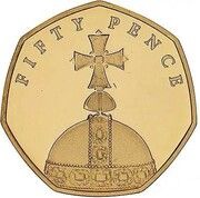 50 Pence - Elizabeth II The Coronation Orb; Gold Proof, United Kingdom, 2018 reverse image