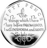 50 Pence - Elizabeth II The Coronation Oath; Silver Proof, United Kingdom, 2018 reverse image