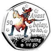 50 Pence - Elizabeth II Captain Hook; Silver Proof, United Kingdom, 2019 reverse image