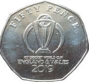 50 Pence - Elizabeth II ICC World Cup logo, United Kingdom, 2019 reverse image