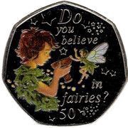 50 Pence - Elizabeth II Peter Pan and Tinker Bell; colourised version, United Kingdom, 2020 reverse image