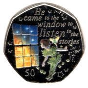 50 Pence - Elizabeth II Peter Pan at the window; colourised, United Kingdom, 2020 reverse image