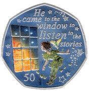 50 Pence - Elizabeth II Peter Pan at the Window; Silver Proof, United Kingdom, 2020 reverse image