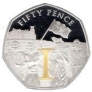 50 Pence - Elizabeth II VE Day - I; Silver Proof, United Kingdom, 2020 reverse image