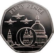 50 Pence - Elizabeth II 5th Portrait- Spitfires flying over St.Paul's Cathedral, United Kingdom, 2020 reverse image