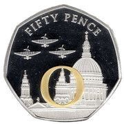 50 Pence - Elizabeth II VE Day - O; Silver Proof, United Kingdom, 2020 reverse image