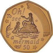 50 Pence - Elizabeth II Mermaid; Gold Proof, United Kingdom, 2020 reverse image